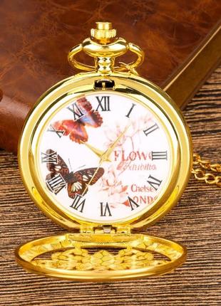 Кишеньковий годинник на ланцюжку метелик3 фото