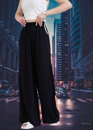 Женские брюки палаццо черные палаццо шпатель однотонные легкие3 фото