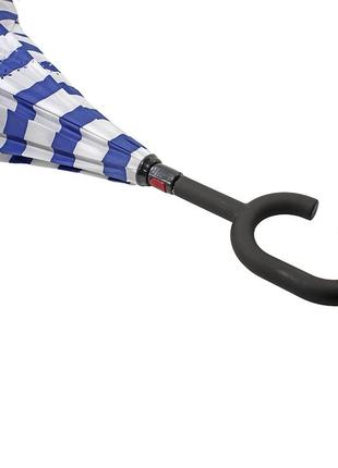 Зонт наоборот up-brella сине-белые полосы смарт-зонт обратного складывания механический ветрозащитный dream3 фото