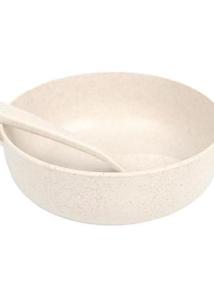 Тарілка з ложкою lesko a238 beige із пшеничної соломи для дітей dm_11