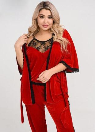 Женский костюм night батал красный set92-322865 р. 50/52