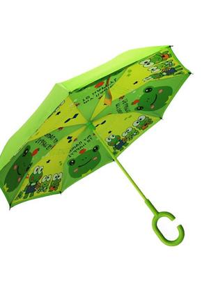 Детский зонт наоборот up-brella frog-green умный обратного сложения gold