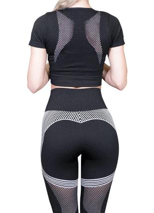 ✅ комплект жіночий лосини і топ lesko jane the queen 101 black-grey s для фітнесу занять спортом gold5 фото