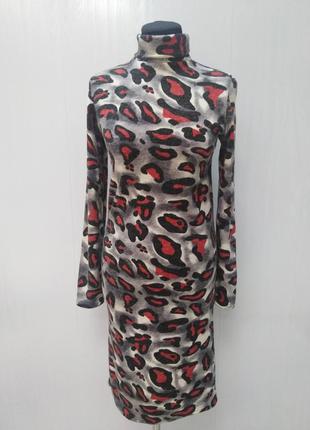 Платье туника серо-красное демисезонное ангоровое
