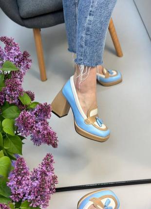 Эксклюзивные туфли из натуральной итальянской кожи и замша женские на каблуке2 фото