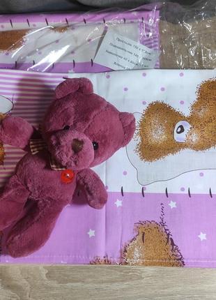 Новый набор детского постельного для девочки розовое мишки игрушка