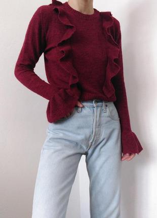 Бордовый свитер с воланамиmbym джемпер пуловер реглан лонгслив кофта с рюшами бордо5 фото