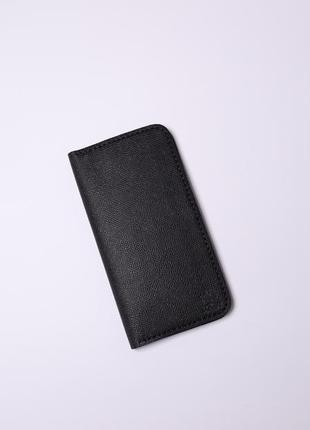 Портмоне гаманець чорний саф‘ян з натуральної шкіри чорное сафьян из натуральной кожы на 12 карт