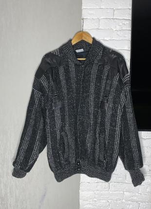 Тепла кофта на змійці светр з шкіряними вставками в’язана куртка на підкладці турція seker
