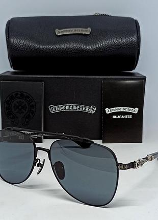 Chrome hearts очки капли мужские солнцезащитные черные однотонные в черном металле