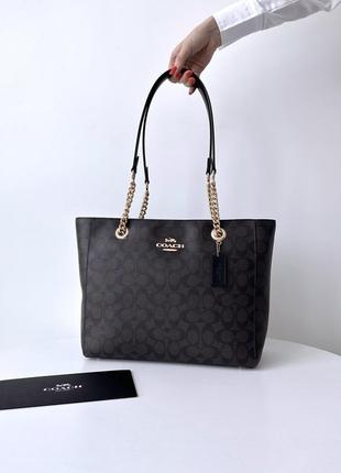 Женская брендовая кожаная сумочка coach marlie tote dark logo сумка шоппер оригинал кожа коач коуч на подарок жене подарок девушке