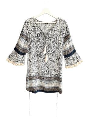 Віскозна принтова туніка бохо з пояском_# 684