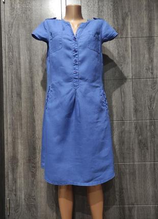 Классное льняное платье с карманами, лен, из льна пог-52 см