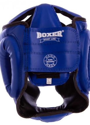 Шлем тренировочный каратэ boxer элит m кожвинил синий2 фото