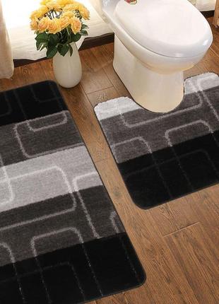 Набір килимків у ванну кімнату rubin multi 5020 9002 / 6203 60x100 + 60x50 см чорний сірий2 фото