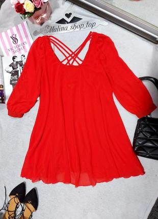 Красное шифоновое платье с переплетом на спине платье свободного кроя 46 44 распродажа розпродаж new look2 фото