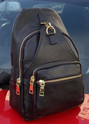 Женский кожаный рюкзак, повседневный рюкзак из кожи borsa leather черный цвет.