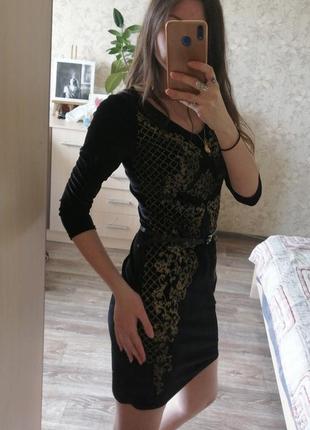 Элегантное бархатное платье в сочетании черного с золотом бархатное платье4 фото