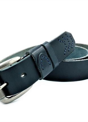 Мужской кожаный ремень weatro пояс тёмно-синий   пряжка классическая 110-130 см (drm_296562)4 фото