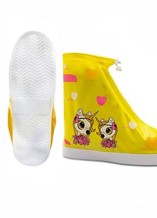 Резиновые бахилы единорог желтый 16.5 см на обувь от дождя водонепроницаемые (sku_8273-29710)2 фото