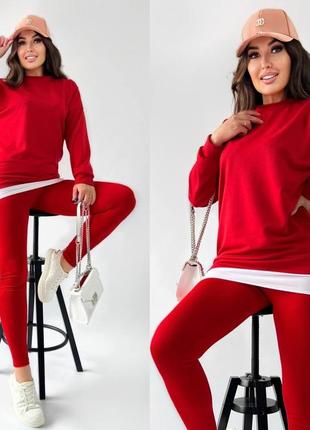 Костюм жіночий 
фото наживо !
мод 805ску
тканина кофти двонитка + біла вставка софт ; лосіни тканина рубчик турецький 
розміри 42-44; 46-48: 50-52