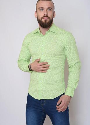 Рубашка мужская зеленая в цветочек 151439l gl_551 фото