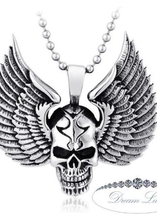 Кулон з нержавіючої медичної сталі "череп з крилами"