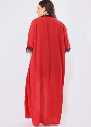 Шелковый домашний комплект брюки+майка+халат шелк афина тройка красный/черный6 фото