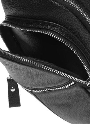 Мужская сумка слинг черная. мужской рюкзак, бананка кожаная. кожаная мужская сумка borsa leather9 фото