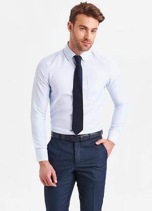 Чоловіча сорочка блакитна lc waikiki з кишенею і гудзиками на комірі