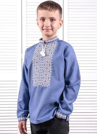 Вишиванка для хлопчика, колір джинс льон