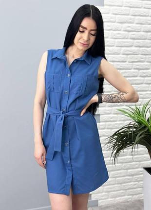 Льняна сукня-сорочка без рукавів "journey" колір синій джинс2 фото
