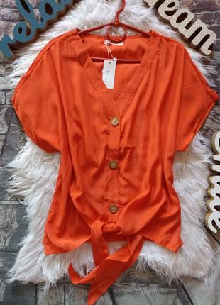 Морквяна 🥕 блуза с узлом батал anne1 фото