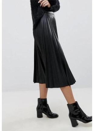 Черная плиссированная юбка эко кожа искусственная кожа label be2 фото