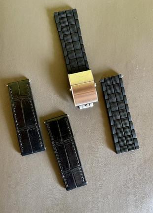 Ремінець для годинника зі шкіри алігатора зі стальною застібкою + каучук