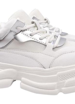 Кросівки жіночі з натуральної шкіри, на платформі, на шнурівці, білі, li fexpert, 36