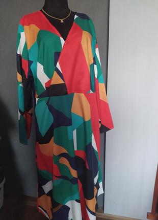 Красивое платье разноцветная геометрия отрезная талия батал7 фото