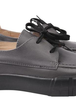 Туфлі жіночі з натуральної шкіри, на низькому ходу, на шнурівці, колір сірий, vadrus, 39