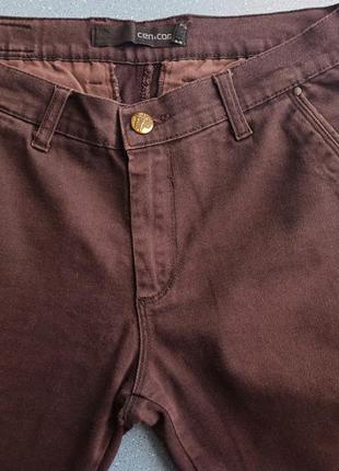 Укороченные темно-коричневые брюки с широкими галошами1 фото