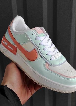 Nike air force 1 shadow white tuquoise, кросівки найк жіночі, кроссовки найк женские