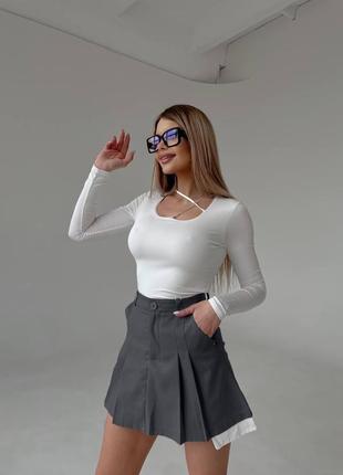 Женская мини юбка юбка юбка в складку 42-48 серая графит подростковая со складками2 фото