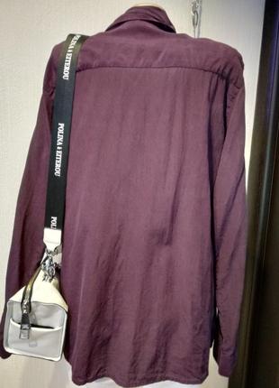 Стильная брэндовая блузка рубашка из натурального шелка оверсайз чернильного цвета3 фото