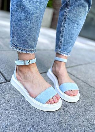 Босоножки, голубой, натуральная замша