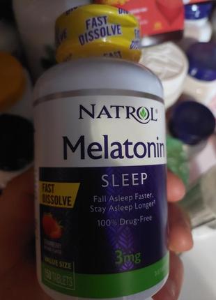 Мелатонін, melatonin, natrol, смак полуниці, 3 мг, 150 таблеток