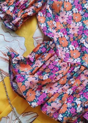 Натуральная летняя цветочная блуза рубашка с баской4 фото