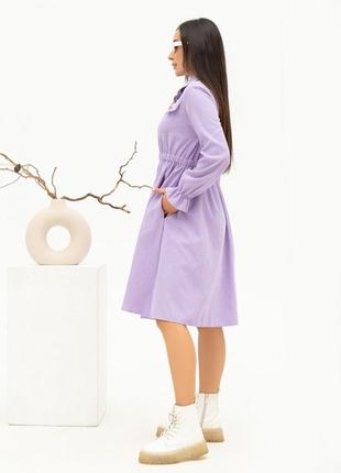 Бузкова вельветова сукня-сорочка з довгими рукавами2 фото