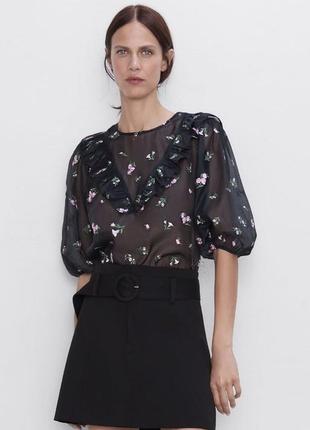 Топ блуза с вышивкой рукава буфы zara
