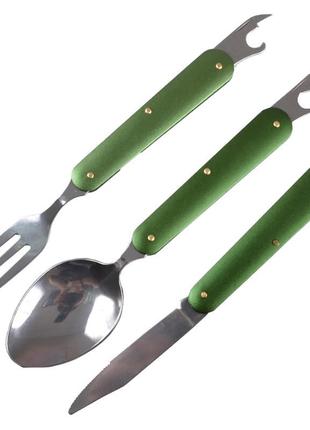 Переносной столовый набор для туризма (нож, вилка, ложка), в чехле