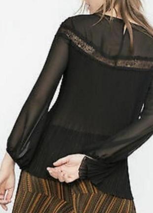 Шифоновая блуза блузка гофре плиссе с кружевом и длинными рукавами2 фото