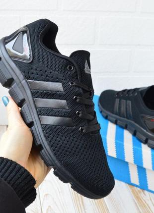 Літні чоловічі кросівки адідас сітка/сіточка adidas чорні демі,демісезонні осінні,весняні,літні (на осінь,весна,літо 2023-2024)